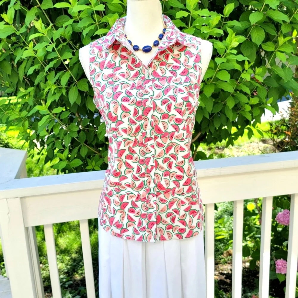 New! J. Crew size Small S sleeveless button-up cotton top watermelon NWT